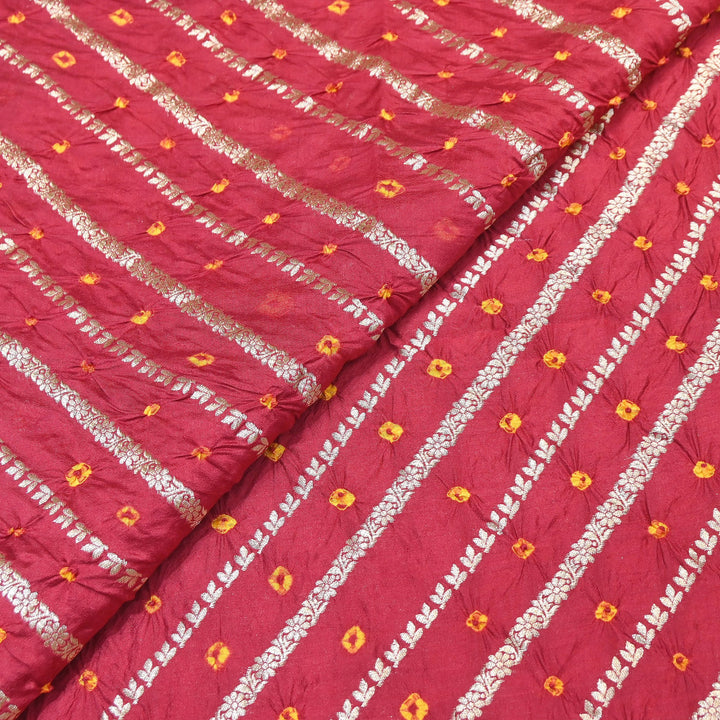 Premium Pure Chiniya Silk Zari Bandhej Fabric | Bandhej Fabric | 002171-09