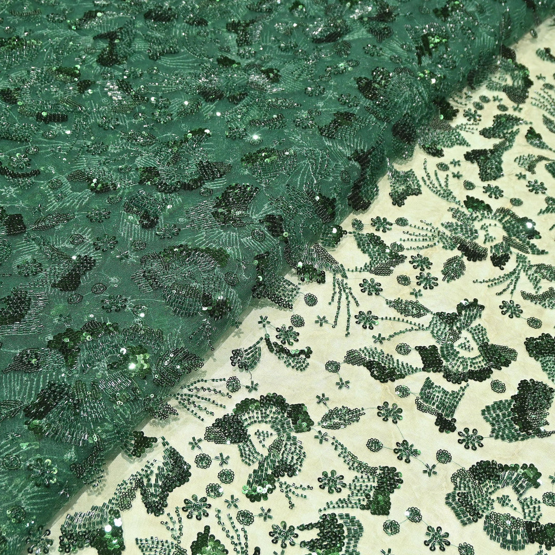 Luxury Imported Heavy Cut Dana, Beads & Sequins Embroidered Net Fabric | D88409-2