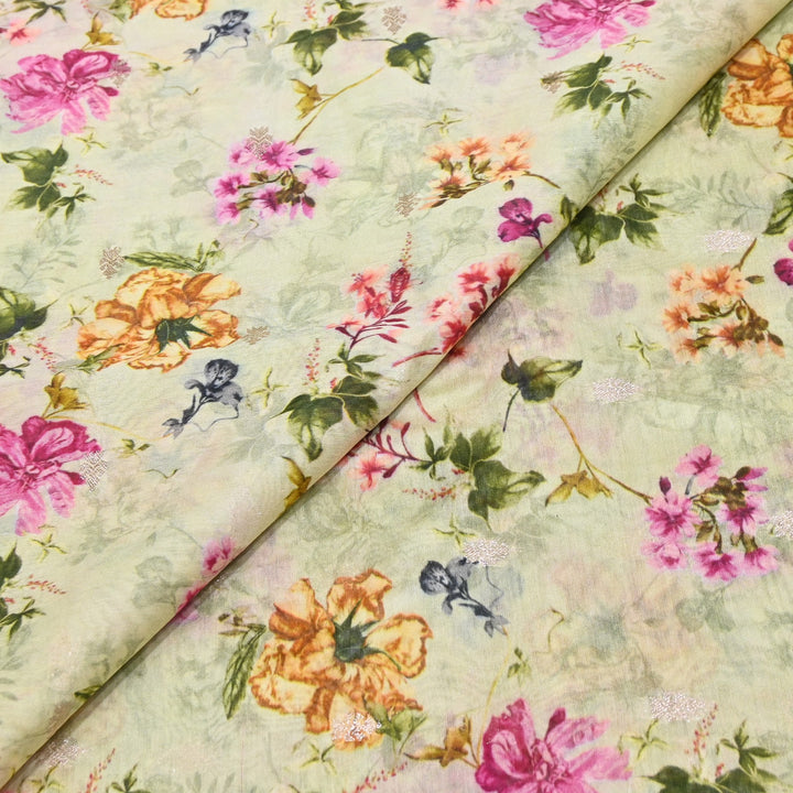 Silk Chanderi Zari Print Fabric | Designer Fabric | GE1970-01