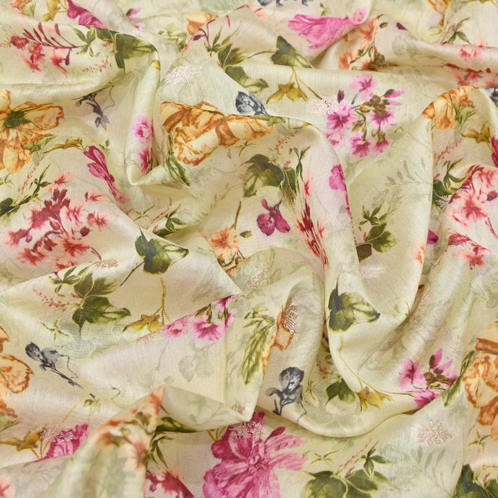 Silk Chanderi Zari Print Fabric | Designer Fabric | GE1970-01
