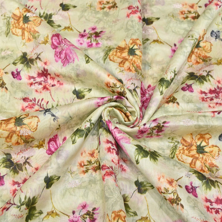 Silk Chanderi Zari Print Fabric | Designer Fabric | GE1970-01