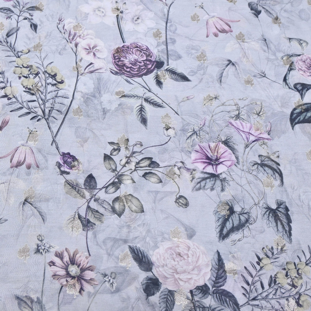 Silk Chanderi Zari Print Fabric | Designer Fabric | GE1970-02