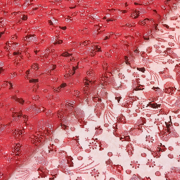 Luxury Imported Heavy Cut Dana, Beads & Sequins Embroidered Net Fabric | D88409-3