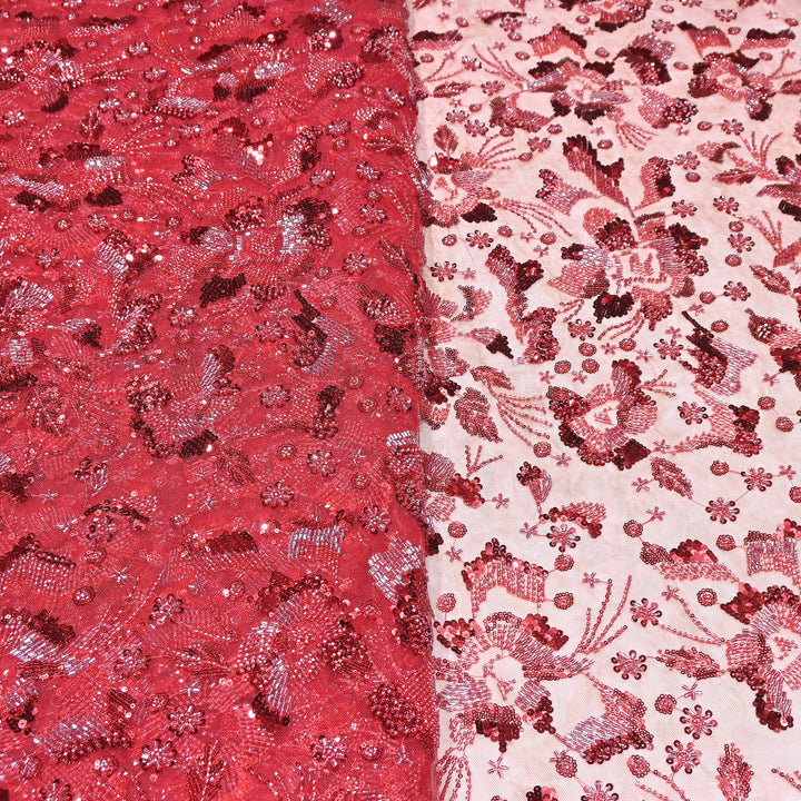 Luxury Imported Heavy Cut Dana, Beads & Sequins Embroidered Net Fabric | D88409-3