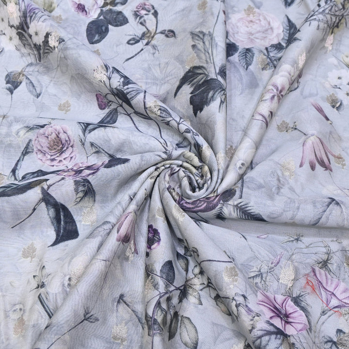 Silk Chanderi Zari Print Fabric | Designer Fabric | GE1970-02