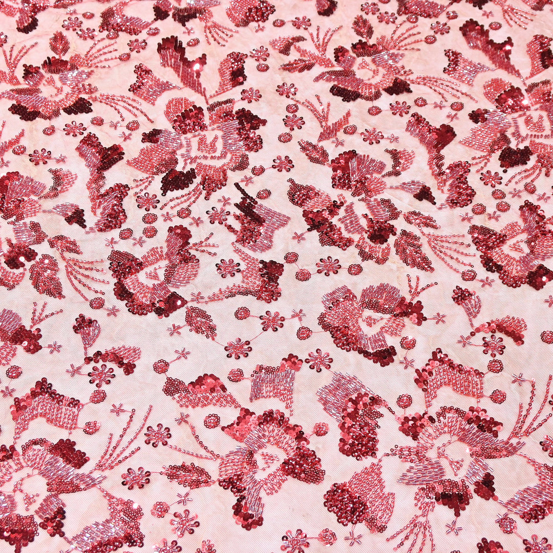 Luxury Imported Heavy Cut Dana, Beads & Sequins Embroidered Net Fabric | D88409-3