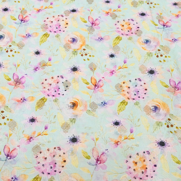 Silk Chanderi Zari Print Fabric | Designer Fabric | GE1970-04