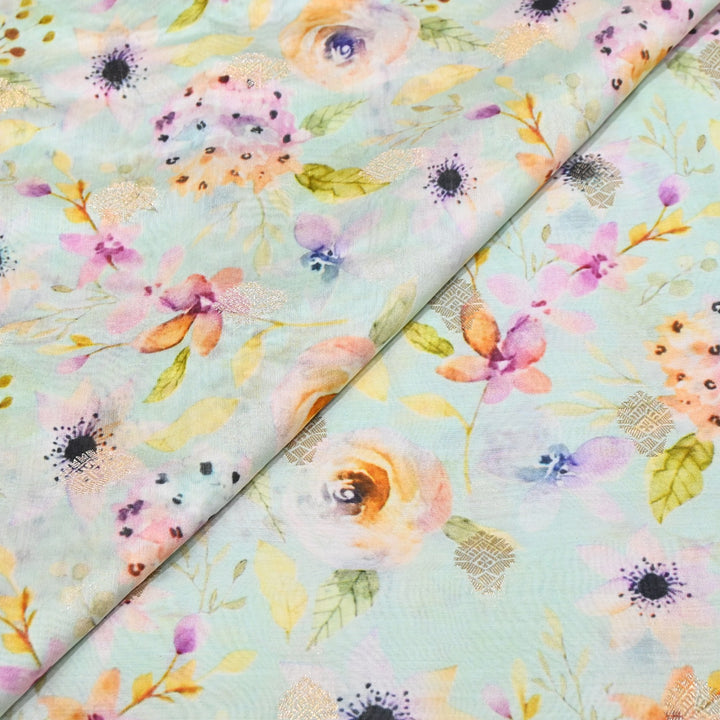 Silk Chanderi Zari Print Fabric | Designer Fabric | GE1970-04