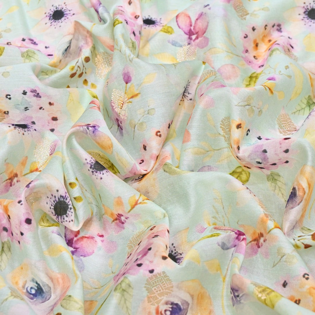 Silk Chanderi Zari Print Fabric | Designer Fabric | GE1970-04