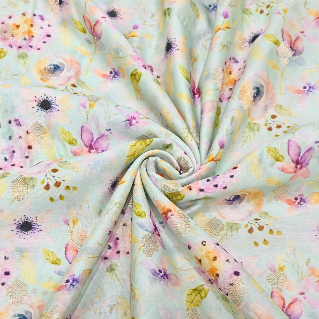 Silk Chanderi Zari Print Fabric | Designer Fabric | GE1970-04