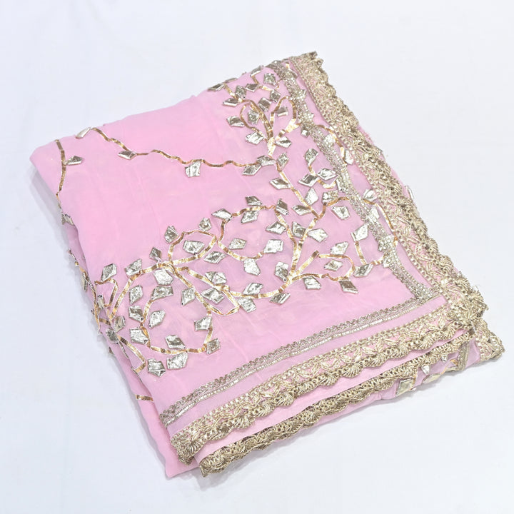 Baby Pink Color Elegant Georgette Dupatta with Gota Patti Work | Festive & Wedding Dupatta  Fabric