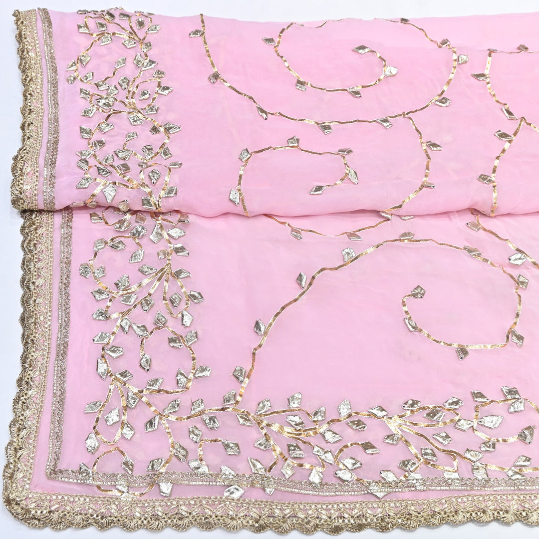 Baby Pink Color Elegant Georgette Dupatta with Gota Patti Work | Festive & Wedding Dupatta  Fabric