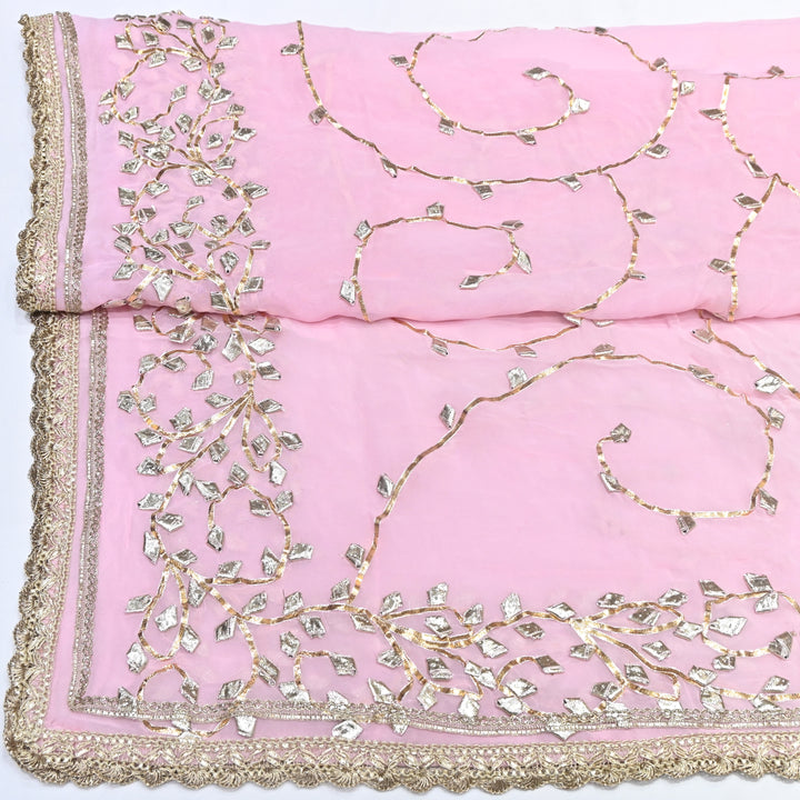 Baby Pink Color Elegant Georgette Dupatta with Gota Patti Work | Festive & Wedding Dupatta  Fabric