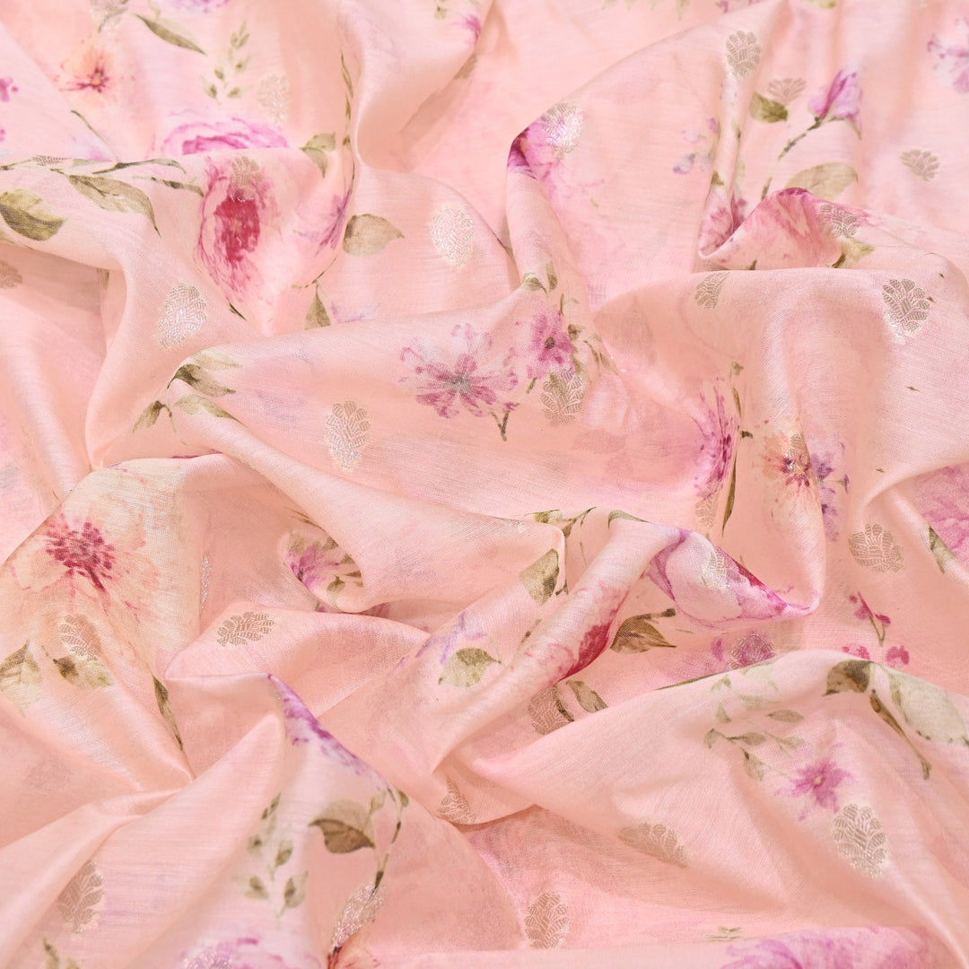 Silk Chanderi Zari Print Fabric | Designer Fabric | GE1970-05