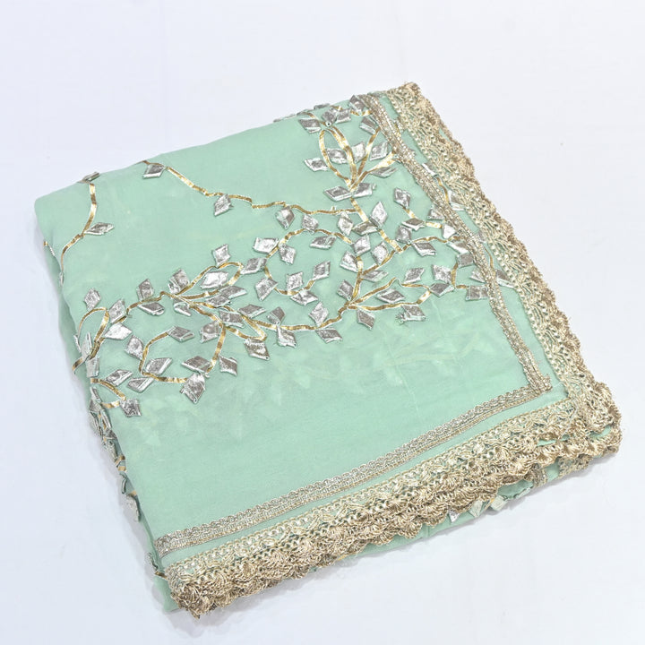 Pastel Mint Color Elegant Georgette Dupatta with Gota Patti Work | Festive & Wedding Dupatta  Fabric