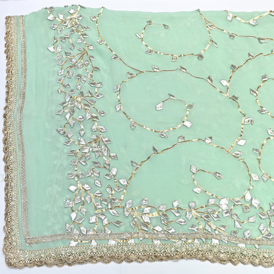 Pastel Mint Color Elegant Georgette Dupatta with Gota Patti Work | Festive & Wedding Dupatta  Fabric