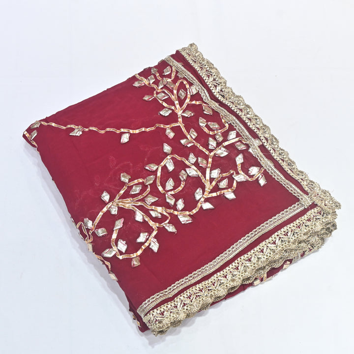 Ruby Wine Red Color Elegant Georgette Dupatta with Gota Patti Work | Festive & Wedding Dupatta  Fabric