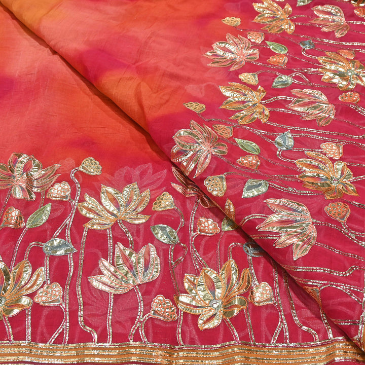 Premium Mul Chanderi Gota & Zari Embroidery Fabric – Luxury Designer Ethnic Fabric | D-16998-1