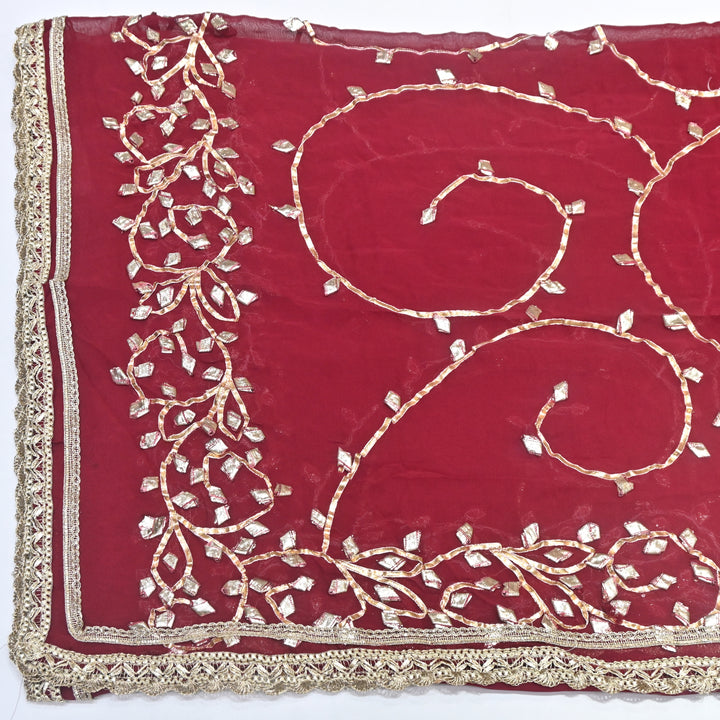 Ruby Wine Red Color Elegant Georgette Dupatta with Gota Patti Work | Festive & Wedding Dupatta  Fabric