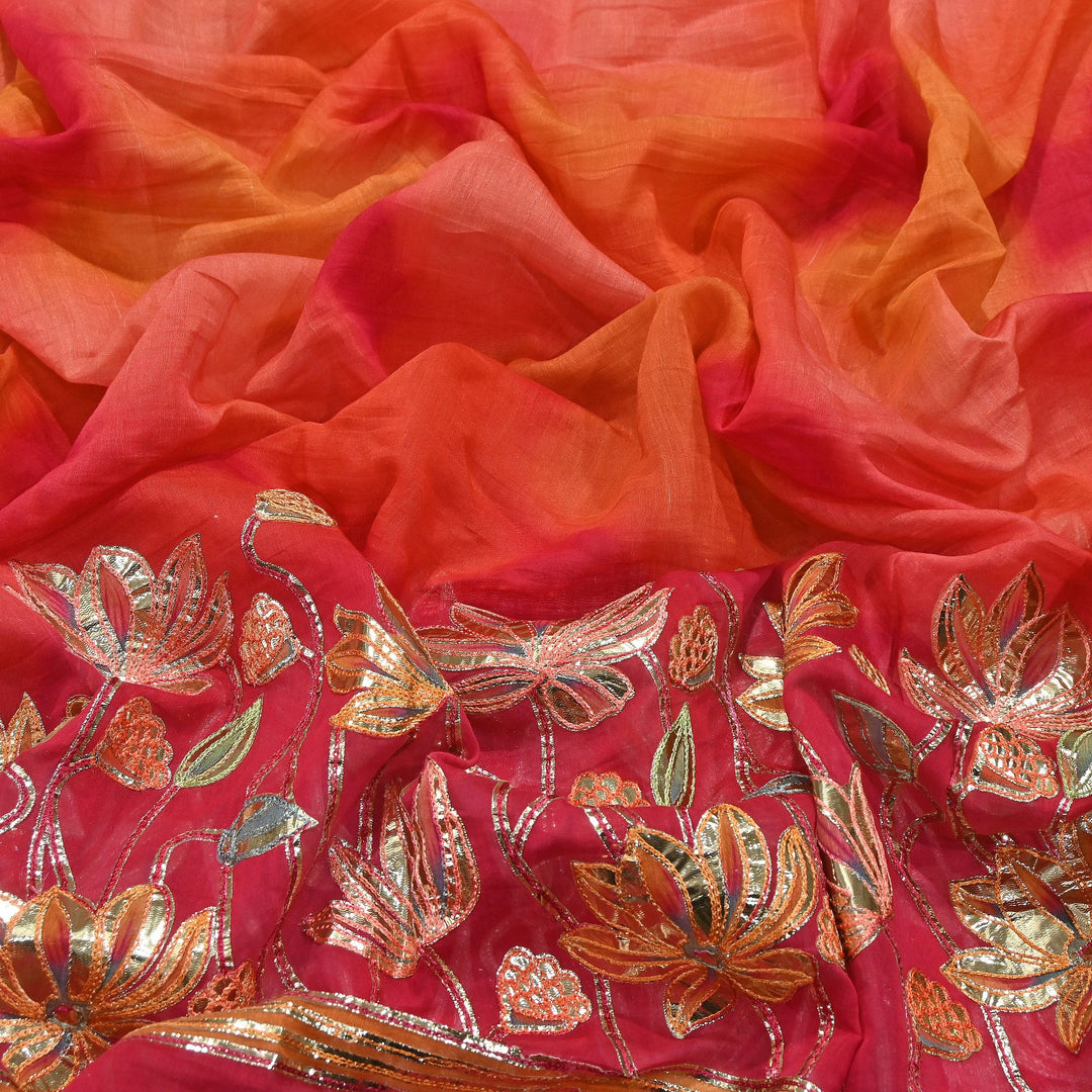 Premium Mul Chanderi Gota & Zari Embroidery Fabric – Luxury Designer Ethnic Fabric | D-16998-1