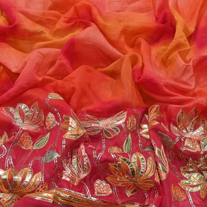 Premium Mul Chanderi Gota & Zari Embroidery Fabric – Luxury Designer Ethnic Fabric | D-16998-1
