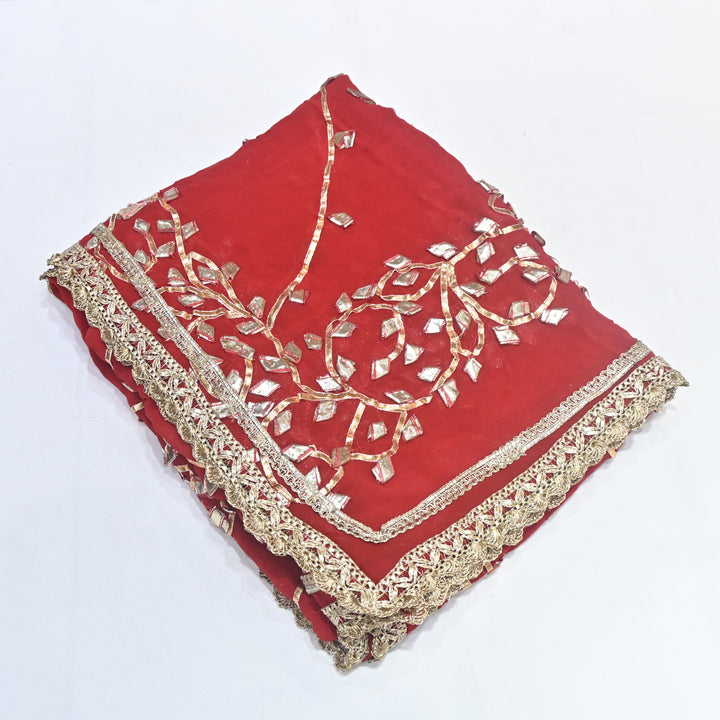 Red Color Elegant Georgette Dupatta with Gota Patti Work | Festive & Wedding Dupatta  Fabric