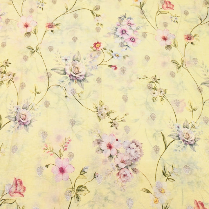 Silk Chanderi Zari Print Fabric | Designer Fabric | GE1970-07