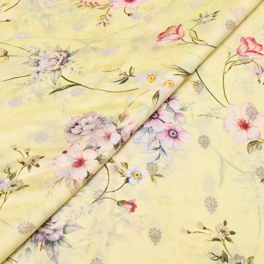 Silk Chanderi Zari Print Fabric | Designer Fabric | GE1970-07