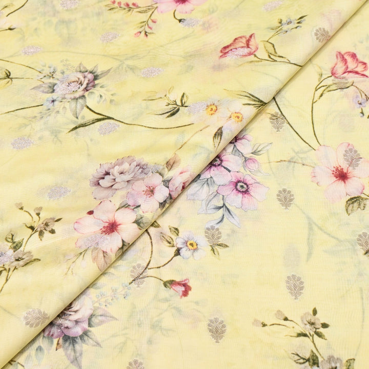 Silk Chanderi Zari Print Fabric | Designer Fabric | GE1970-07