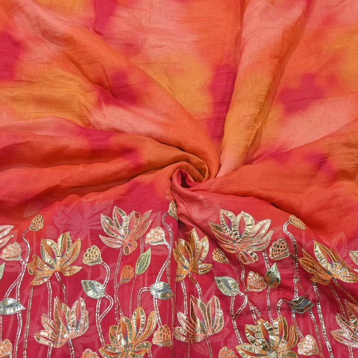 Premium Mul Chanderi Gota & Zari Embroidery Fabric – Luxury Designer Ethnic Fabric | D-16998-1