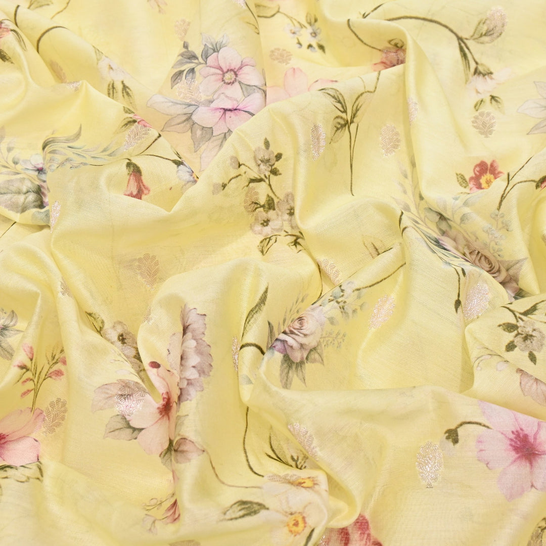 Silk Chanderi Zari Print Fabric | Designer Fabric | GE1970-07