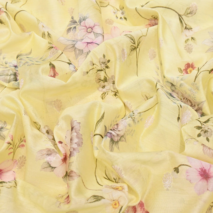 Silk Chanderi Zari Print Fabric | Designer Fabric | GE1970-07