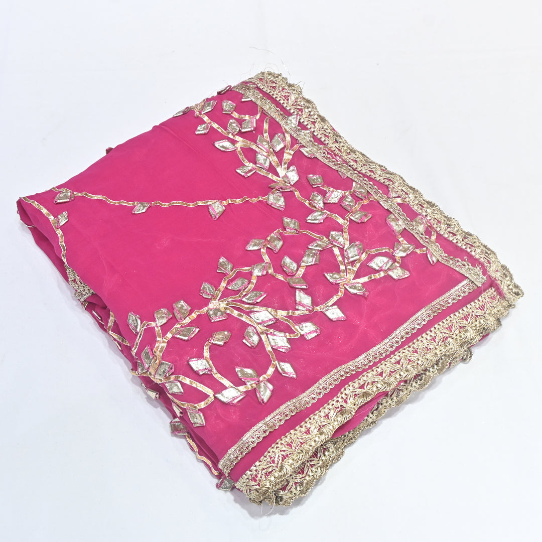 Rani Pink Color Elegant Georgette Dupatta with Gota Patti Work | Festive & Wedding Dupatta  Fabric