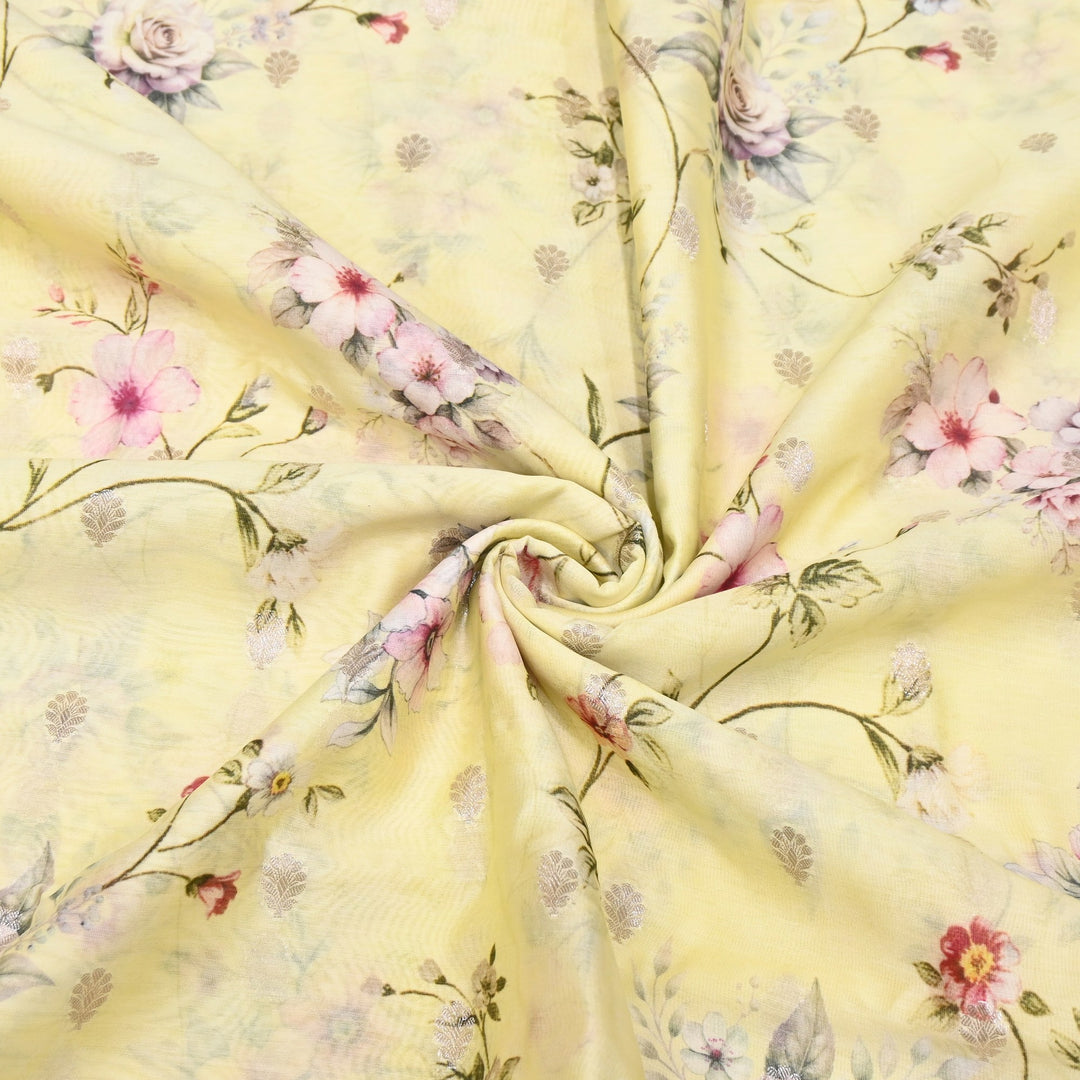 Silk Chanderi Zari Print Fabric | Designer Fabric | GE1970-07
