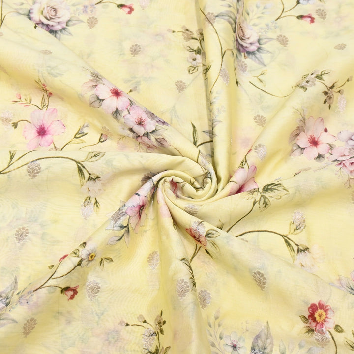 Silk Chanderi Zari Print Fabric | Designer Fabric | GE1970-07