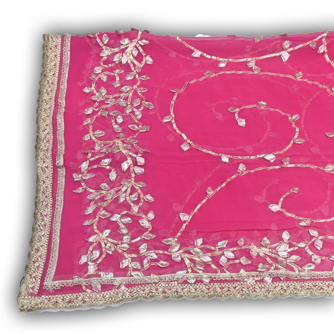 Rani Pink Color Elegant Georgette Dupatta with Gota Patti Work | Festive & Wedding Dupatta  Fabric