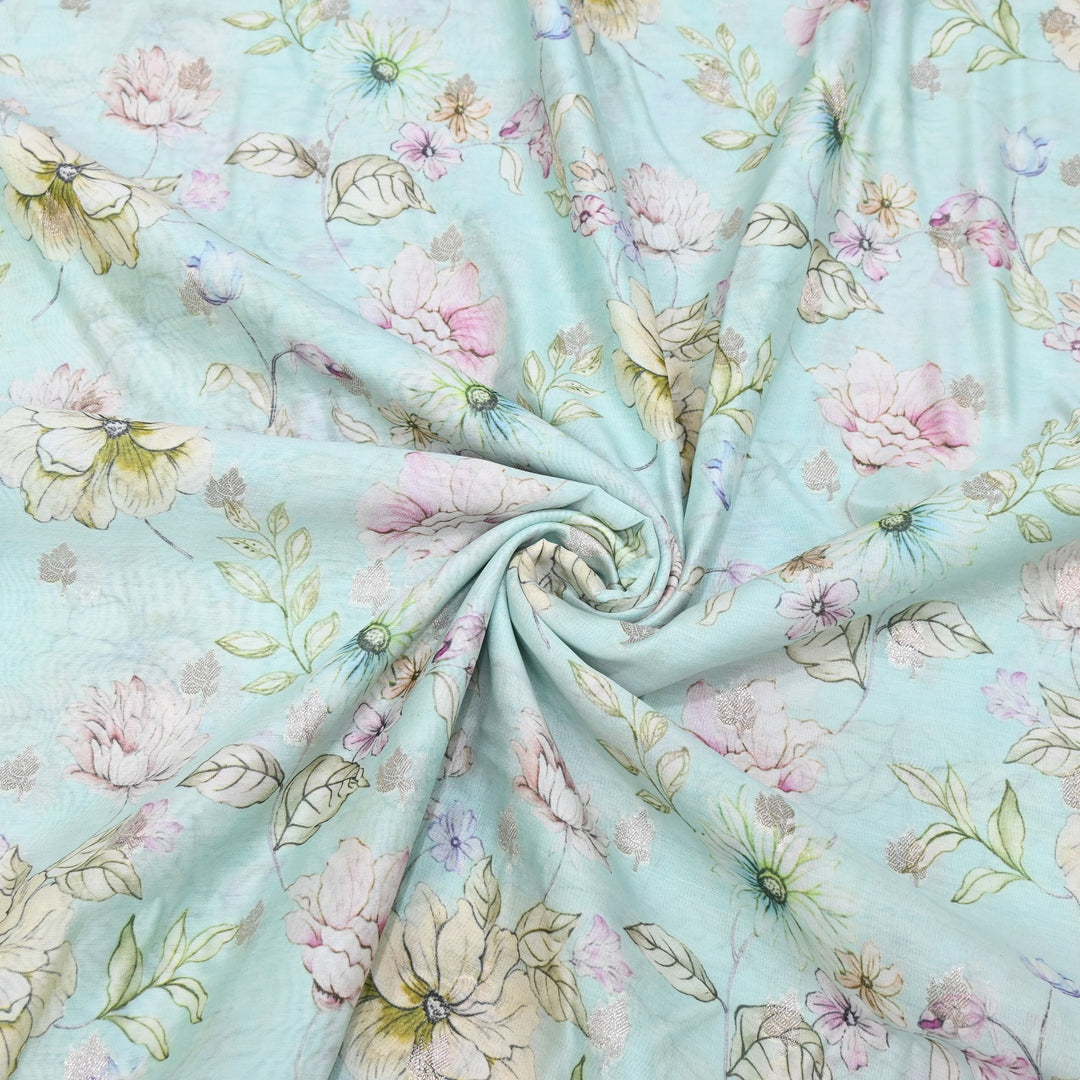 Silk Chanderi Zari Print Fabric | Designer Fabric | GE1970-08
