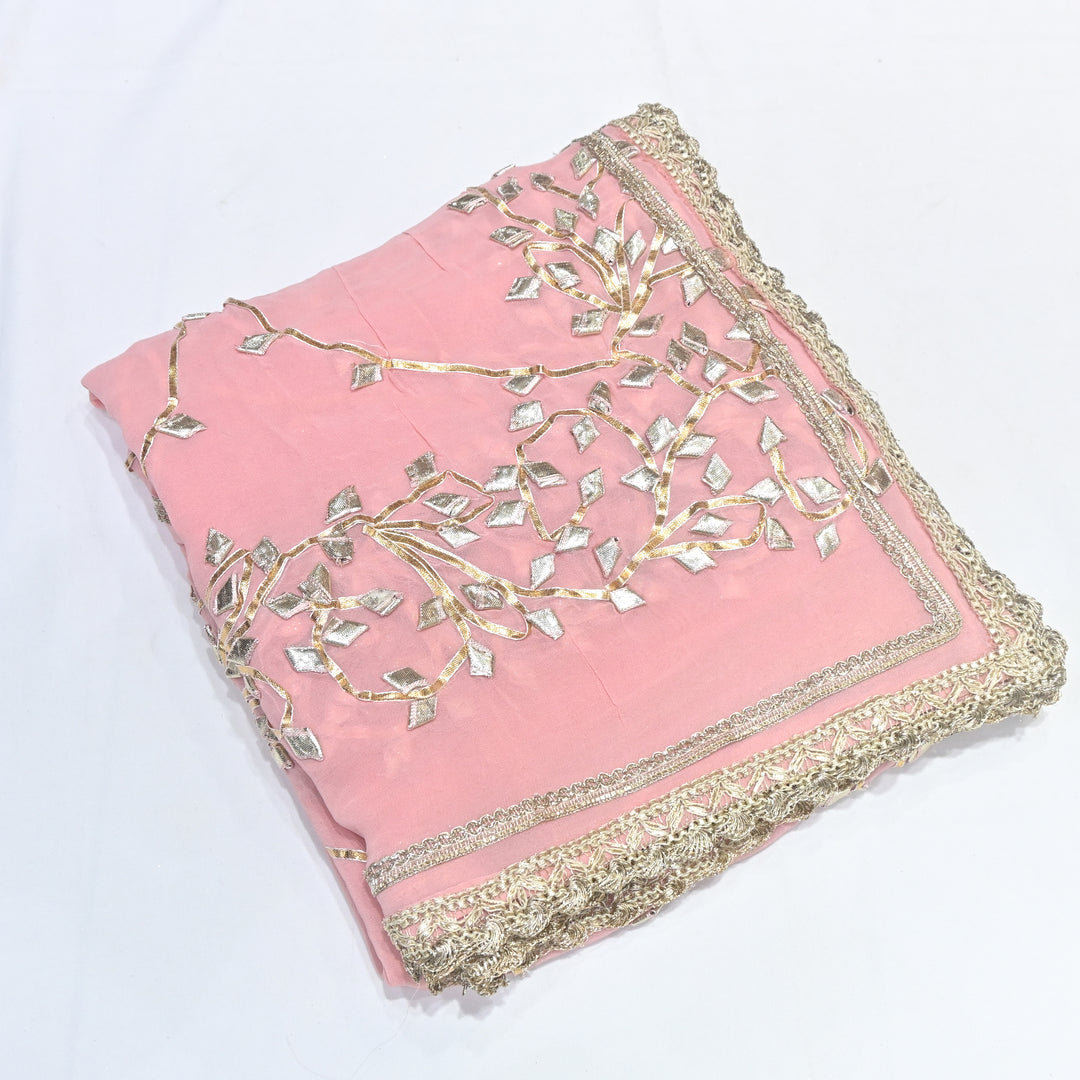 Blush Pink Color Elegant Georgette Dupatta with Gota Patti Work | Festive & Wedding Dupatta  Fabric