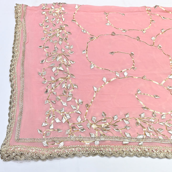 Blush Pink Color Elegant Georgette Dupatta with Gota Patti Work | Festive & Wedding Dupatta  Fabric