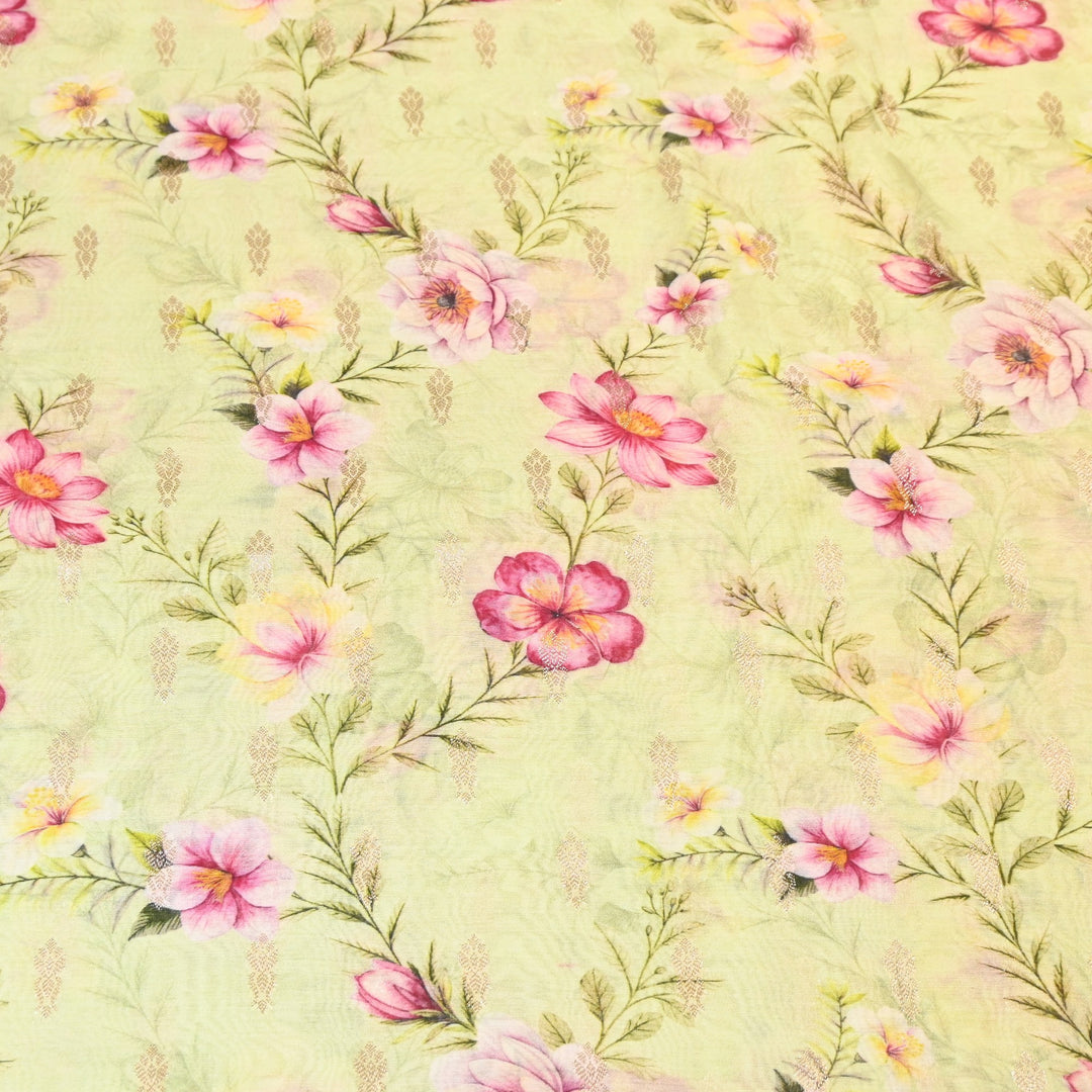 Silk Chanderi Zari Print Fabric | Designer Fabric | GE1970-10