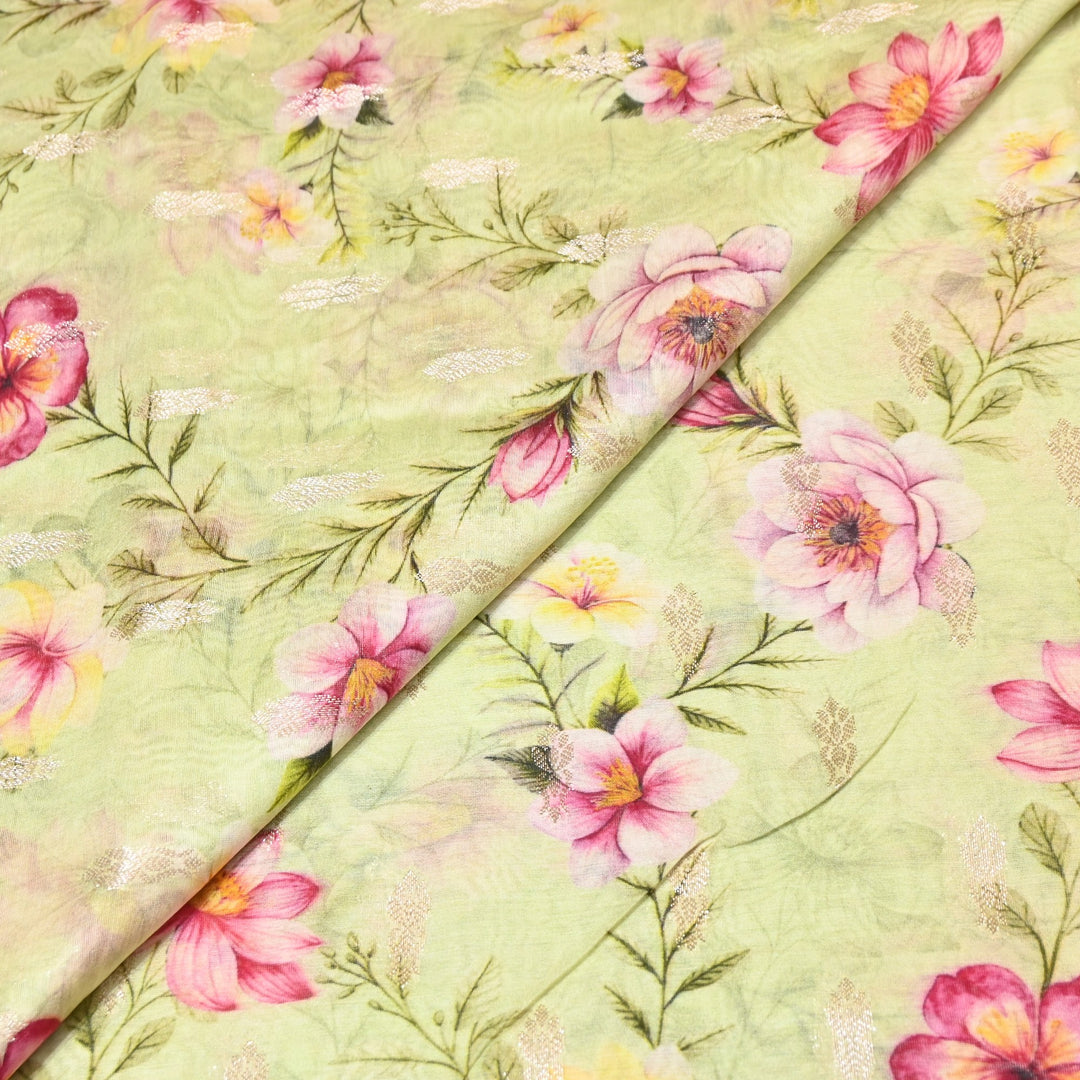 Silk Chanderi Zari Print Fabric | Designer Fabric | GE1970-10