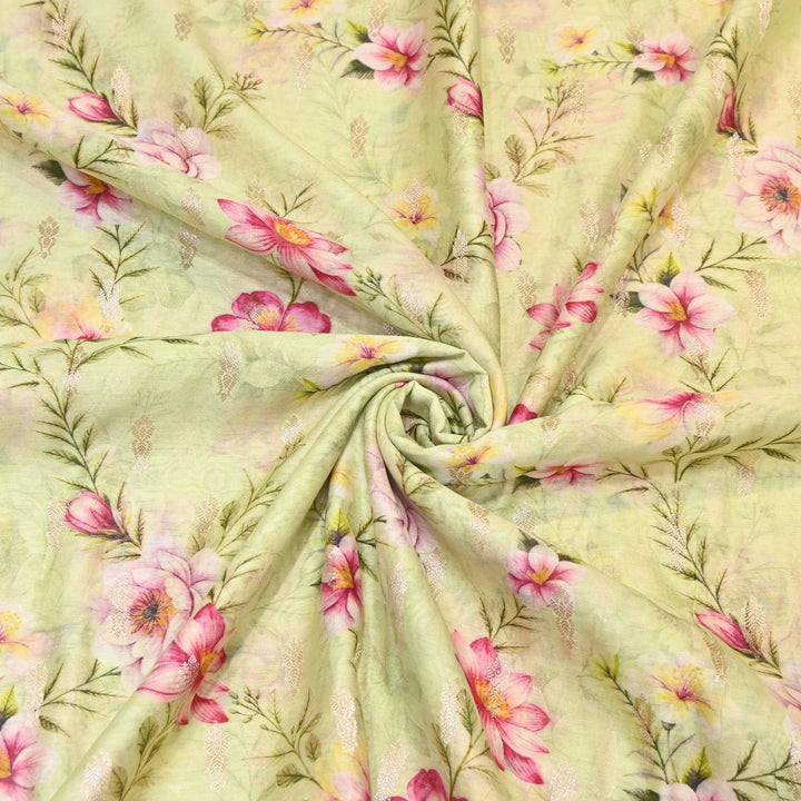 Silk Chanderi Zari Print Fabric | Designer Fabric | GE1970-10