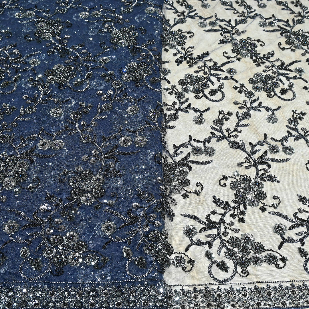 Premium Imported Net Sequins & Beads Embroidery Fabric – Heavy Floral Designer Net Fabric |D88569