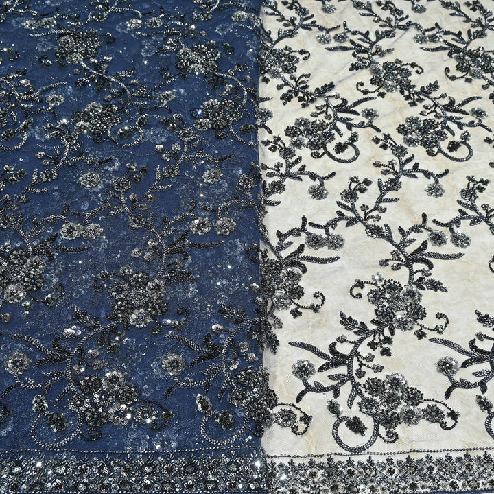 Premium Imported Net Sequins & Beads Embroidery Fabric – Heavy Floral Designer Net Fabric |D88569