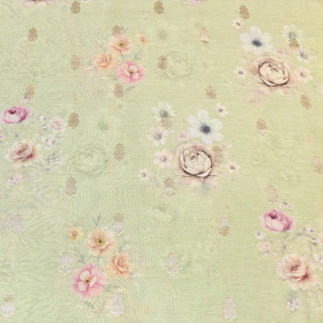 Silk Chanderi Zari Print Fabric | Designer Fabric | GE1970-11
