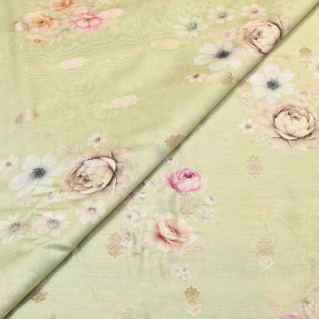 Silk Chanderi Zari Print Fabric | Designer Fabric | GE1970-11