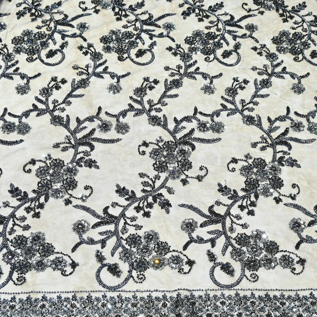 Premium Imported Net Sequins & Beads Embroidery Fabric – Heavy Floral Designer Net Fabric |D88569