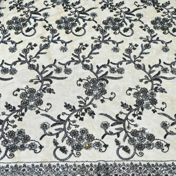 Premium Imported Net Sequins & Beads Embroidery Fabric – Heavy Floral Designer Net Fabric |D88569