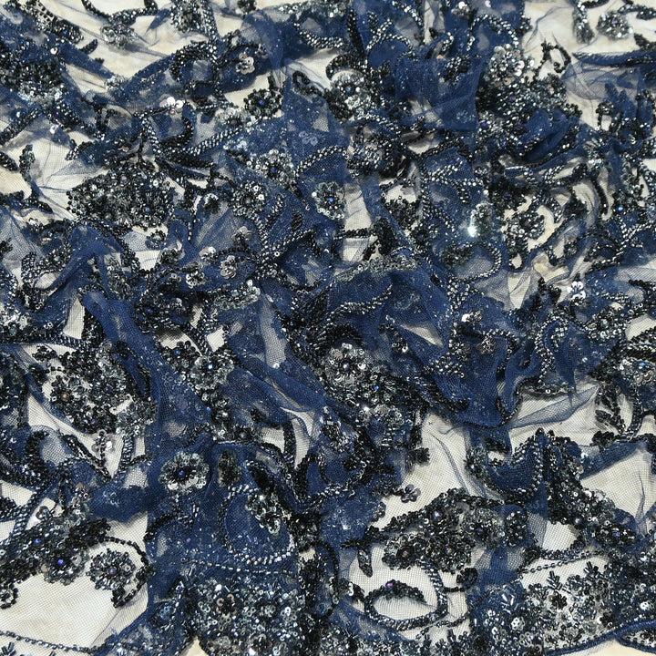 Premium Imported Net Sequins & Beads Embroidery Fabric – Heavy Floral Designer Net Fabric |D88569