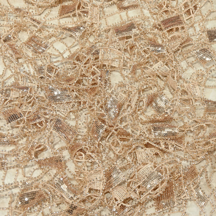 Premium Imported Net Sequins Embroidery Fabric – Gold Geometric Check Designer Net Fabric |E18209-1